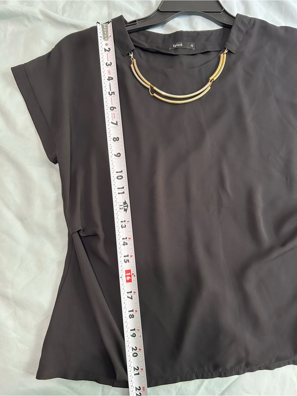 Splash Black Short-Sleeve Blouse with Gold Necklace Accent - Picture 3 of 5